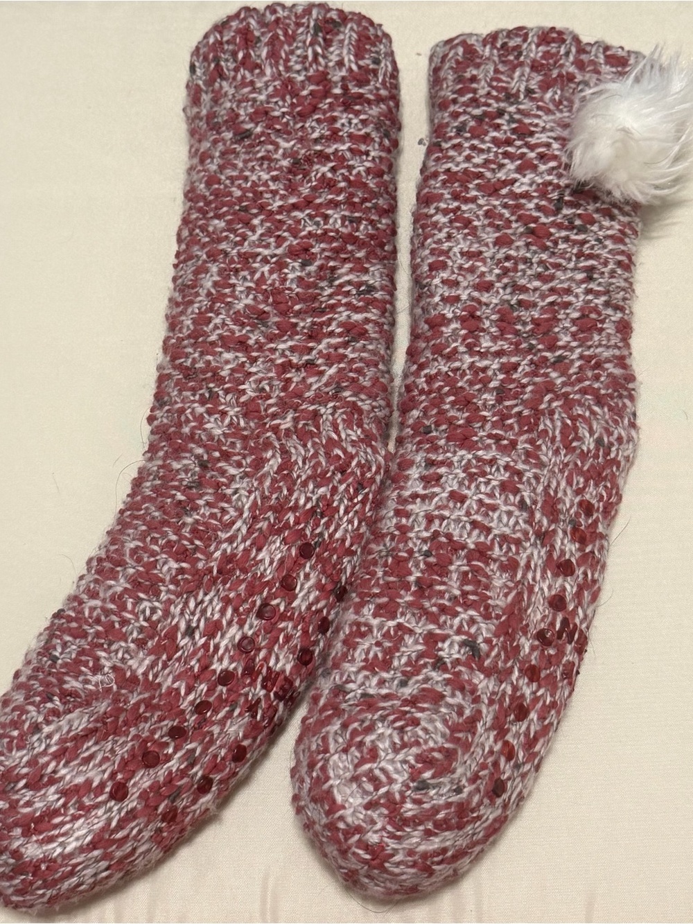 Cozy Winter Knit Slipper Socks in Marled Rose for Women